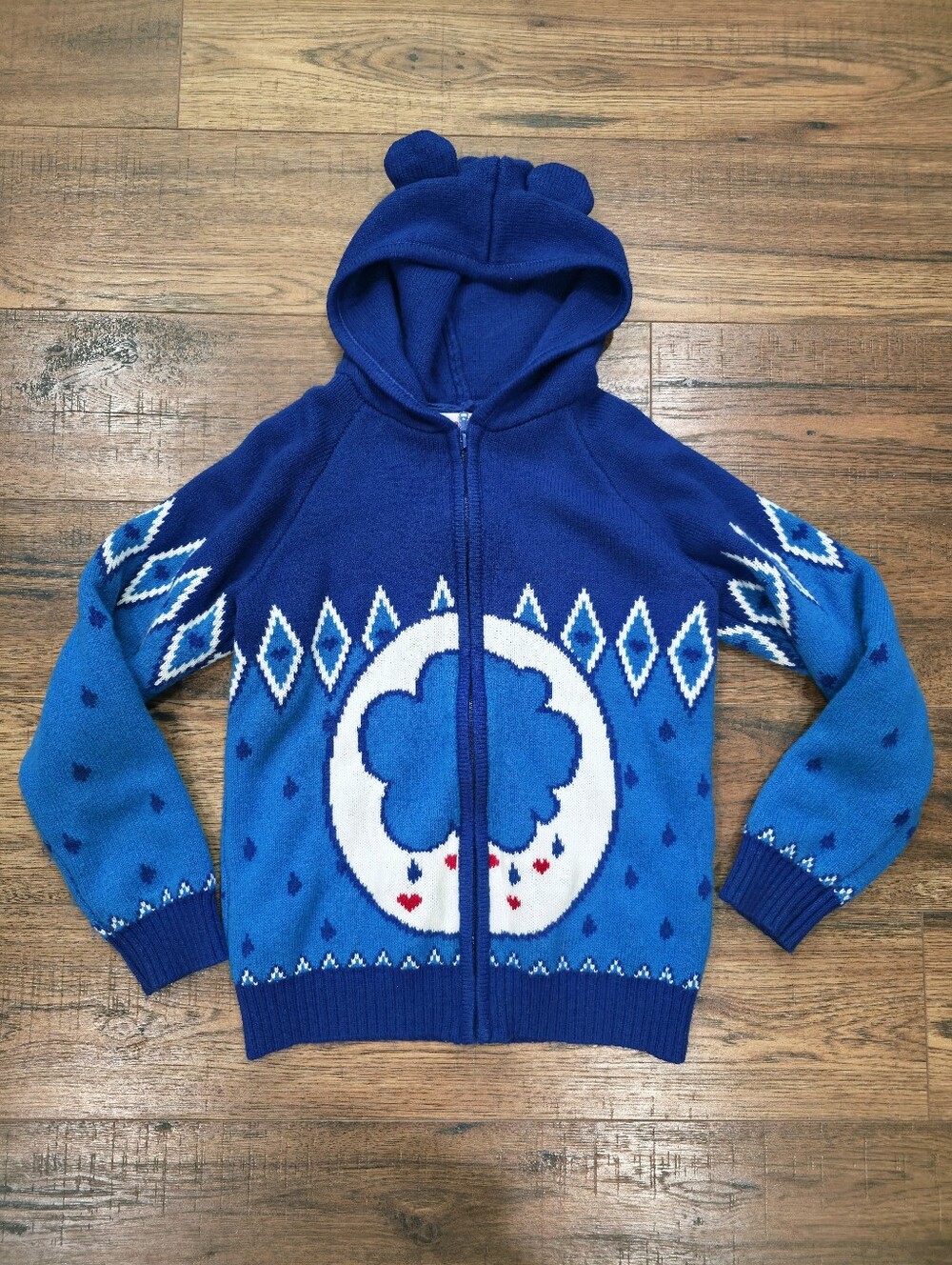 Blue Grumpy Bear Care bear  Hooded Zip Sweater with Cloud Motif